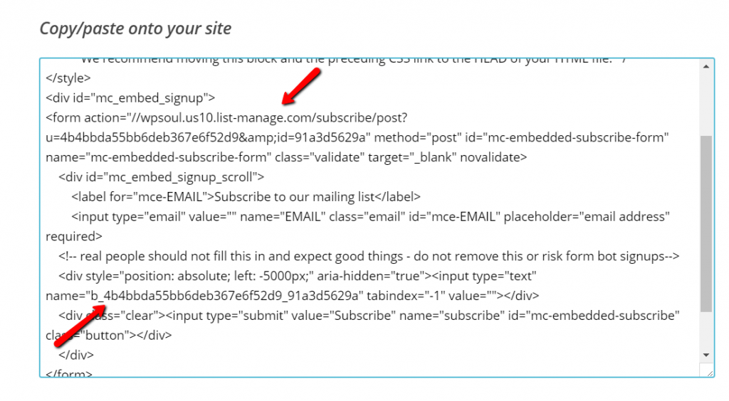 How to add Mailchimp email form to post or page